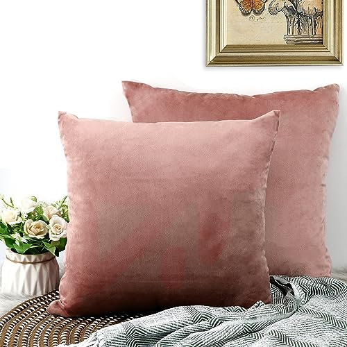CALIYO Kissenbezug 45x45, Samt Uni Kissenhülle, Kissenbezüge für Zierkissen Dekokissen Sofakissen Couchkissen viele Farben (45x45 cm, Altrosa).