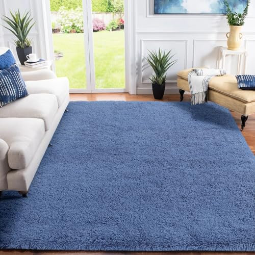 XSIVOD hochflor Wohnzimmer Teppich, Schlafzimmer Bettvorleger, Moderner zottelig flauschig weich Teppiche für Kinderzimmer Anti-Rutsch Unterseite waschbarer, 200x300 cm, Kobaltblau