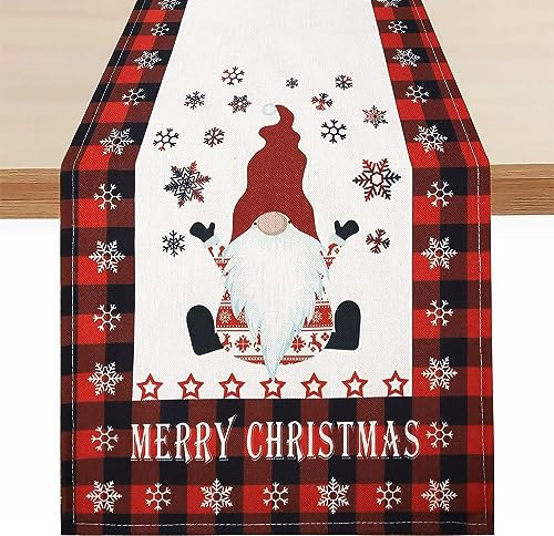 GNOME Tischläufer Weihnachten - Rot Plaid Weihnachtsdeko Tisch, Winter Holiday Tischdecken, 33x183CM