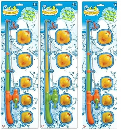 PEBBLE HUG 3 Pc Duck Hooking Game for Kids, Hook a Duck Style Bath Toys for Toddlers, Bath Tub Pool Duck Hook Toy for Babies, for Birthday, Pool Parties, Christmas (Set of 3)
