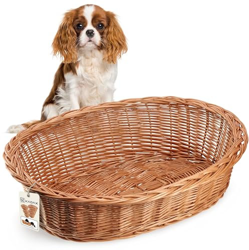 KADAX Lit pour Chien et Chat en Osier Couleur Naturelle - Chaise Longue pour Animaux de Compagnie - Panier de Repos (13 x 58 x 45 cm)
