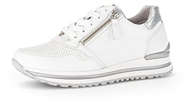 Gabor Damen Low-Top Sneaker, Frauen Halbschuhe,Wechselfußbett,Komfortable Mehrweite (H),Plateausohle,Weiss/Silber(perf),43 EU / 9 UK