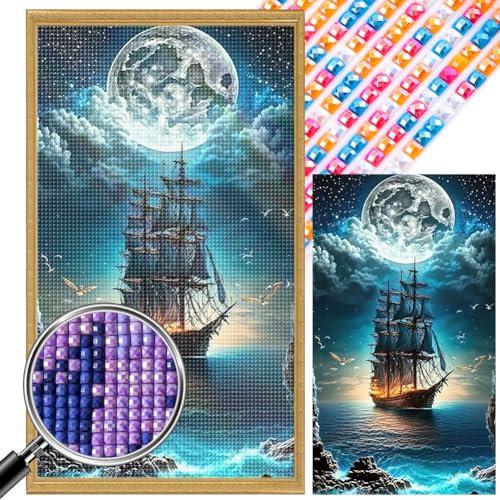LYEAA Segelschiff Diamant Malerei 5D DIY Full Square Drill Teilweise AB Bohrer Diamant Malerei Meer 45x75cm