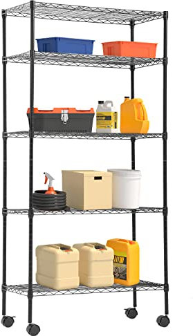 5 Tier Layer Wire Shelving Unit with Wheels Metal Wire Shelf Standing Garage Shelves Storage Rack Adjustable NSF Certified
