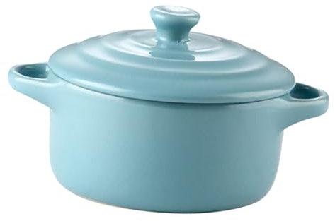 OKUMEYR Microwave Soup Bowl 230ml Ceramic Stew Bowl Lid Double Handle Oven Proof Dish for Kitchen
