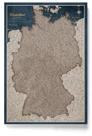 Canvas Deutschlandkarte mit Pinnwand Kork zum Pinnen der Reiseziele - Wanddeko für Jeden Raum - Hochwertige Leinwand Bilder mit Deutschlandkarte (70x50 cm, Muster 13)