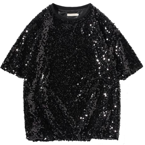 Herren Kurzarm T-Shirt Pailletten Shirt Metallic Shirts Kurzarm Sommer Pailletten Shirt Elegante Sexy Glitzer Tshirt Clubwear Party Frühling Oberteil für Männer Tee mit Rundhals