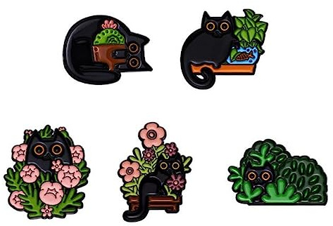 Cartoon Cute Black Cat Hides in a Plant Pot Enamel Pin Fashion Plant Animals Metal Badge Lapel Brooch Cactus Plant Cartoon Metal Women Kids Gift Accessories