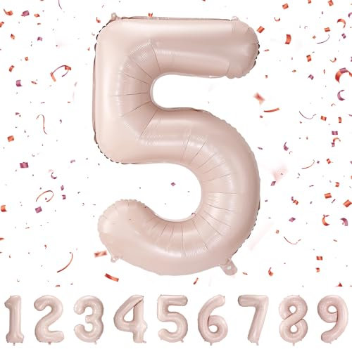 Geburtstag zahlen luftballon 5 jahre | Pastel Rose Folienballon 5 XXL -Riesen Folienballon in 40 - 101cm Geburtstagsdeko - Ballon Zahl Deko zum Geburtstag .Fliegt mit Helium