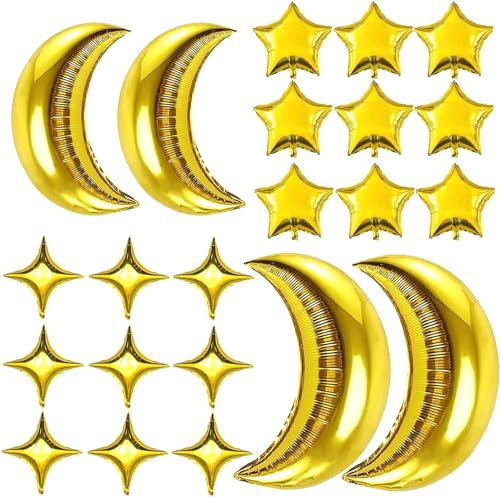 4 Stück Große Mond Gold Luftballons 50 Stück Folienballon Stern Helium Latex Ballons Geeignet für Geburtstag, Hochzeit, Valentinstag Party Dekorationen