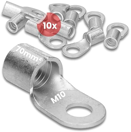 Kalitec 10x Quetschkabelschuh 70mm² M10 - Ringkabelschuh Unisoliert | DIN 46234 Kupfer-Kabelverbinder für mehrdrähtige Leiter - Dornpressung Quetschverbinder Set für Schaltschrankbau