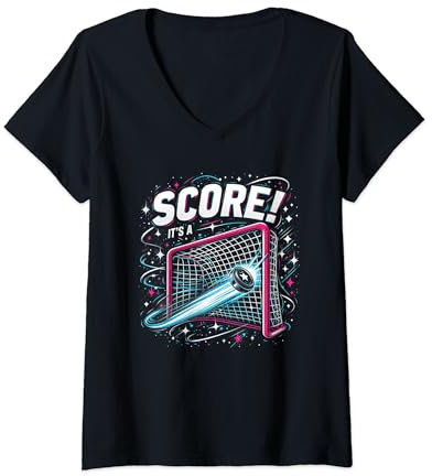 Damen Gender Reveal Hockey Puck – Score! It's a … Festliches Netz T-Shirt mit V-Ausschnitt
