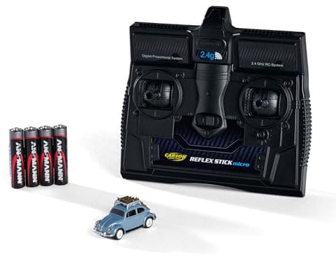 Carson 500504149 1:87 VW Beetle Wintersport Version 2,4GHz 100% - Fahrfertiges Modell, RC Auto, H0 Auto,RC Modell,Diorama Fahrzeug, Blau