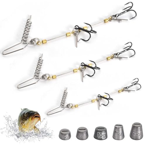 Zimoer 3 Stück Angeln Stinger Haken Hecht Stinger Rig Shallow Rig Drillinge Angelhaken Starke S M L Größe für Köder mit 5 g, 7 g, 10 g, 15 g, 20 g Gewichten für Gummifische mit Jigkopf