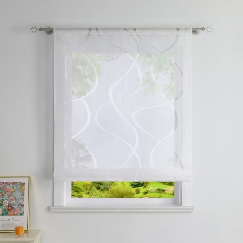 Heichkell Raffrollo mit Tunnelzug Transparent Vorhang Ausbrenner Gardine Raffgardine ohne Bohren Weiß BreitexHöhe 80x155 cm