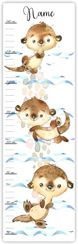 Farbklecks-Collection Kinder Messlatte Otter 70-140 cm personalisierbar mit Namen, Messleiste, Kinderzimmer, Holzmesslatte (Weisser Hintergrund)