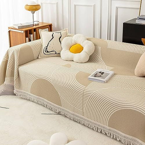 Bishilin Sofa Überzug 1 Sitzer 180x150CM, Sofabezug Ecksofa Nordisch Gestreift mit Quasten Couchbezug Eckcouch Katzenschutz Universal