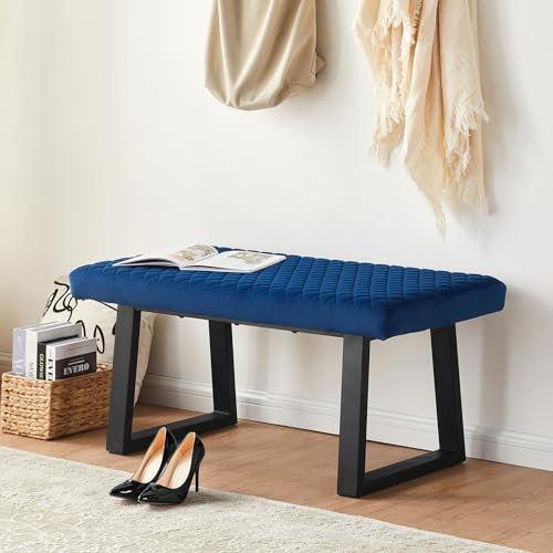 TUKAILAI Sitzbank Flur 100cm, Polsterbank Mit Samtbezug Und Metallbeinen, Bettbank Garderobenbank Küchenbank Für Wohnzimmer Schlafzimmer Esszimmer (Blau)