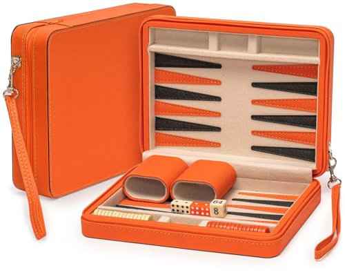 Yellow Mountain Imports Backgammon-Mini-Spiel-Set in Reisegröße, Alanya, magnetische Steine und 22,9 cm großes Brett in schlankem Kunstlederetui, klassisches Strategie-Brettspiel