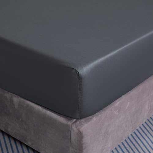 Cotton Market Spannbettlaken mit Gummi 200x220 cm - Robust Bettlaken aus Baumwolle - Einfarbig Spannbetttuch Standardgröße - Thermoregulierung Bettlaken - Dunkelgrau