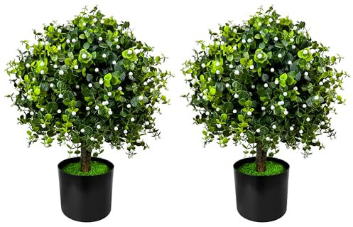 Artificial Topiary Ball Tree Set of 2 Pack for Indoor Outdoor Home Garden Decorations Jasmine