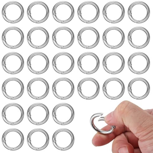 30 Pcs Spring O Rings, Trigger Metal Key Ring Clips, Spring Snap Clip Hooks, Round Split Rings, Circle Snap Clamp Clasp Keyring Buckle for Purse Strap Craft Jewelry Handbag Making Hardware