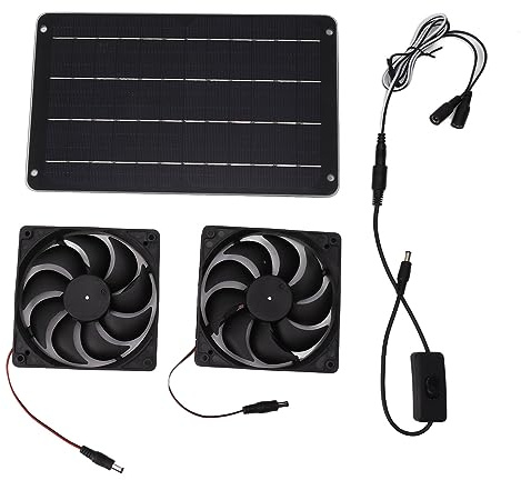 Ventilador Doble con Energía Solar de 20W, Kit de Ventilador de Panel Solar de Ahorro de Energía Eficiente con Interruptor, Invernadero RV, Hogar para Mascotas