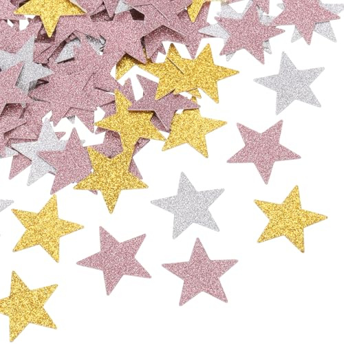 QUARKZMAN 200Stk Stern Konfetti Glitzer Konfetti Tisch Konfetti Deko für Party Hochzeit Fest Deko 20x20cm Rosa/Silber/Gold