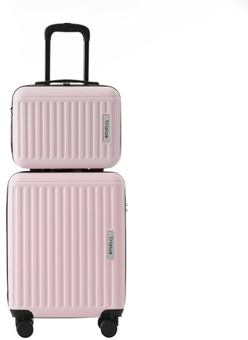 YESGIGA Hartschalen-Koffer, Gepäck mit Kosmetiktasche, Rollkoffer, Reisekoffer, Handgepäck 4 Rollen, ABS-Material, TSA Zollschloss, Ohne Expansionsschicht (Rosa)