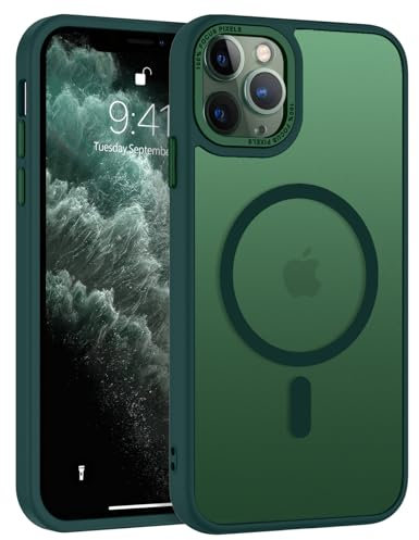 DUEDUE Cover Magnetica per iPhone 11 Pro Max 6.5[Compatibile con MagSafe], Custodia Opaca per iPhone 11 Pro Max Case con Pulsante metallico Ultra-Sottile TPU Silicone Anti-Scivolo, Verde