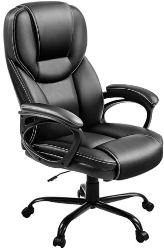 Yaheetech PU Leather High Back Office Chair Big and Tall Executive Managerial Desk Chair with Swivel Caster, Sturdy Metal Base,Black