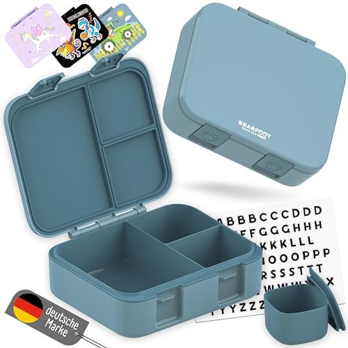 BEARFOOT Bento Box COMPACT | BPA-freie Kinder Brotdose für Schule & Kindergarten | Auslaufsichere Lunchbox für Mädchen & Jungen | Praktisch, leicht & kompakt (Blau, 1.000ml)