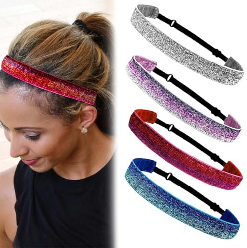 4 Pièces Bandeaux Ajustable Large Cheveux Fille Headband Serre Tête Élastique Extensibles Animé en Tissu Bandeau de Course Yoga Sport Accessoires de Coiffure Maquillage