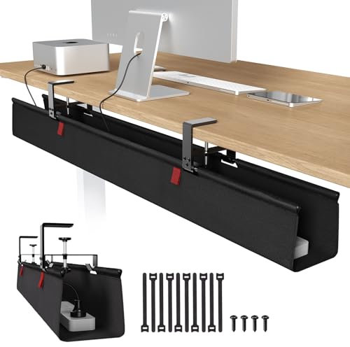 Univivi No Drill Under Desk Cable Management Tray, 48 Cord Organizer for Table, Clamp/Screw Mount Desk Cable Management, Premium Fabric Cable Management Tray for Office, Home (Extra Large)