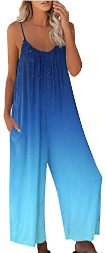 Salopette Vestito Donna, Jumpsuit Donna Estiva Lunga Senza Maniche Vintage Tute in Lino Gamba Larga Estate Pagliaccetti Elegante Casual Pantaloni Larghi con Tasche da Spiaggia