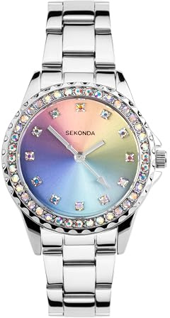 Sekonda Elizabeth Damen-Armbanduhr, Quarz, 33 mm, mit Steingehäuse, Analog-Anzeige, Armband aus Edelstahl