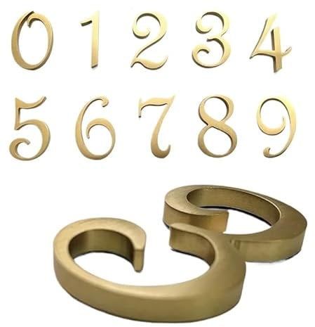 Modern Brass House Numbers Stickers For Apartment Metal Self Adhesive Doorplate Door Plaque Number Mailbox Address Street Signs(4)