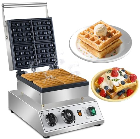 1600W Commercial 4-Slice Square Belgian Waffle Maker