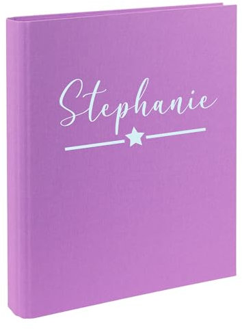 minimutz Zeugnismappe Kinder mit Namen personalisiert | Dokumentenmappe Stern für Mädchen Jungen | Zeugnisordner Leinen zum Einsortieren von Urkunden (Lila)