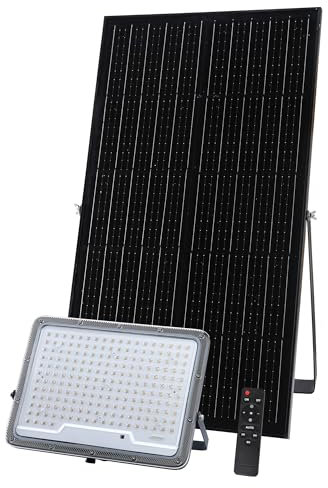 Suprema, Faretto LED da Esterno Solare, Proiettore Solare 6200 LM in Alluminio, Sensore Crepuscolare, Timer 3/5/8h, Intensità Regolabile, IP65, Telecomando Incluso