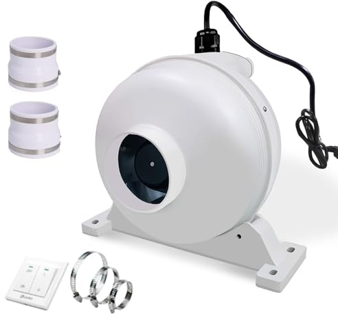Inline Radon Fan, Radon Mitigation System, Waterproof Energy Efficient Electric Exhaust Fan for Indoor Outdoor Ventilation (200mm)
