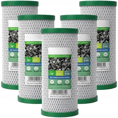 KNM Trade Carbonblock Trinkwasserfilter 10 Aktivkohle 5 Stück | Aktivkohle gesintert, chlorreduzierend, Haushalte, Gastronomie, Sedimentfilter, Pestizide, Schwermetalle
