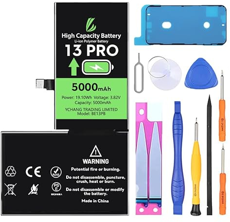 LL Trader Akku für 13 Pro, 5000 mAh hohe Kapazität Lithium-Polymer-Akku mit Reparaturwerkzeugen