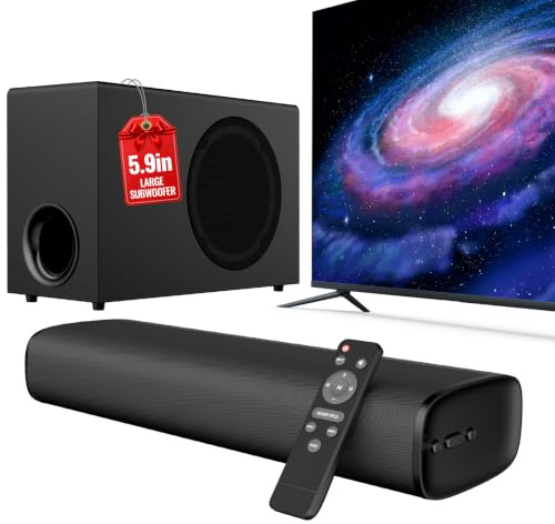 Yinet-EU Upgraded Soundbar for TV with 5.9'' Big Powerful 110W Subwoofer, TV Speakers with Deep Bass, Bluetooth 5.3/ARC/Optical/AUX Connect, Surround Sound System for PC/Gaming/Projectors/Gift, 1 Set