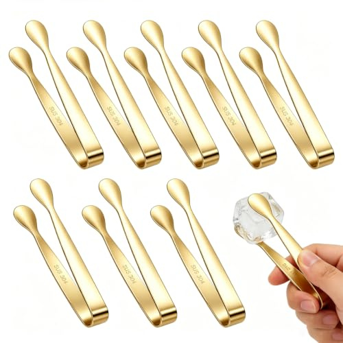 Mini Pince Alimentaire Inox Doré 11 cm, Lot de 8 Pinces à Sucre et Pince à Bonbon, Pince a Glacon Polyvalente pour Café, Thé, Cocktails, Buffet, Bar, Cuisine et Réceptions