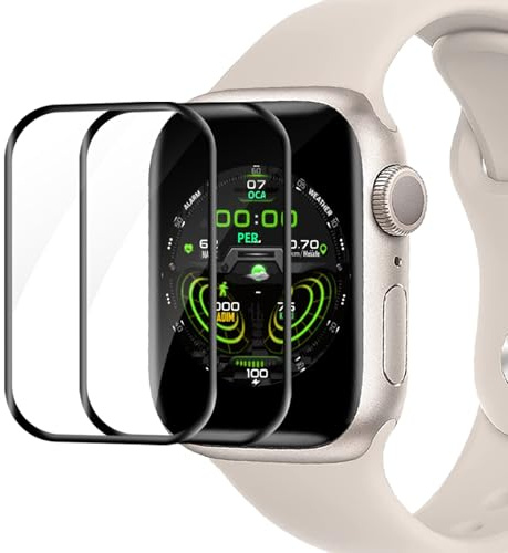 Cable Leader 2 Stück Schutzfolie für Panzerglas für Apple Watch Series 9/8/7 45mm, Full Cover Anti-Kratzer Bläschenfrei HD Apple Watch 9 45mm Glasfolie, Präziser Ausschnitt iWatch 45mm Displayschutz