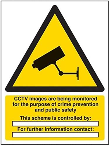 V Safety 6E031AN-R Cctv Images Are Being Monitored Sign - Portrait - 150mm x 200mm - 1mm Rigid Plastic, Black/Yellow