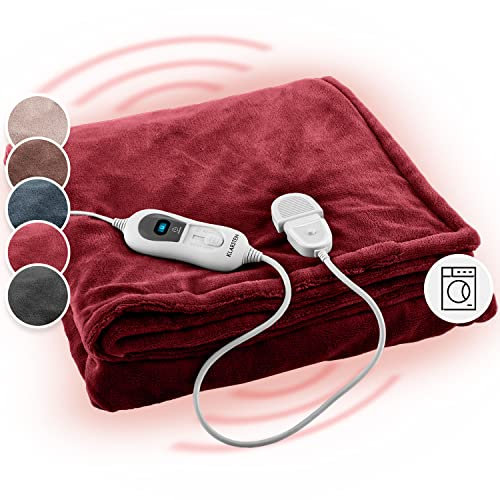 Klarstein Couverture Chauffante 2 Places électrique XL 180x130 cm, Plaid Chauffant, Couette Lavable Machine 120W, 3 Températures, Minuterie 3H, Surmatelas Chauffant Electrique Sans Fil Canapé et Lit