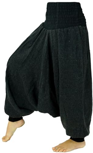 GURU SHOP Flauschige Haremshose, Pluderhose, Pumphose, Aladinhose - Anthrazit, Damen