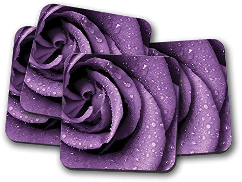 4 Set - Beautiful Purple Rose Coaster - Flower Wife Love Girlfriend Gift #15008